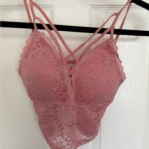 Blush Lace Bralette with Crisscross Straps